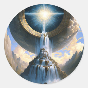 Magic Waterfall Surreal Fantasy Art Classic Round Sticker