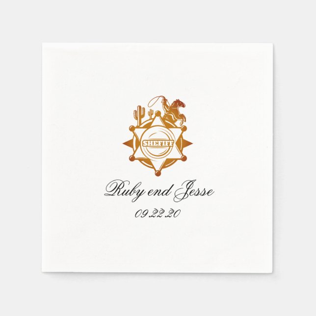 Magic Western Dark Brown Wedding Napkin (Front)