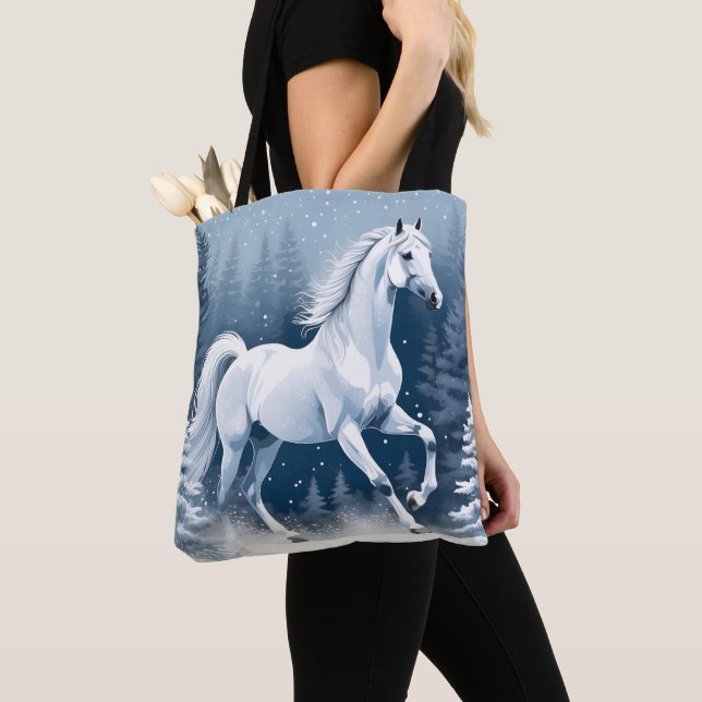 Magic White Winter Horse Tote Bag (Close Up)