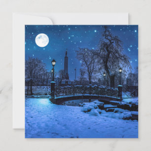 Magic winter night with starry sky and full moon