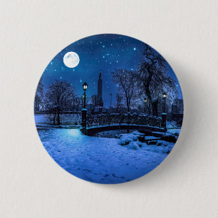 Magic winter night with starry sky and full moon 6 cm round badge