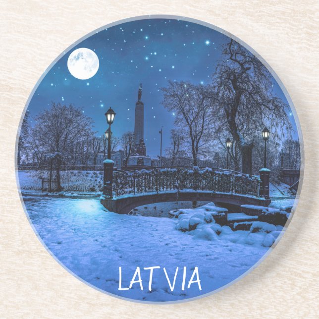 Magic winter night with starry sky and full moon coaster (Front)