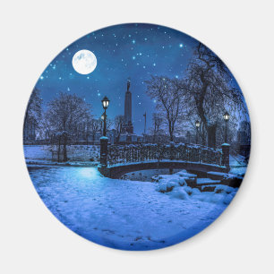 Magic winter night with starry sky and full moon magnet