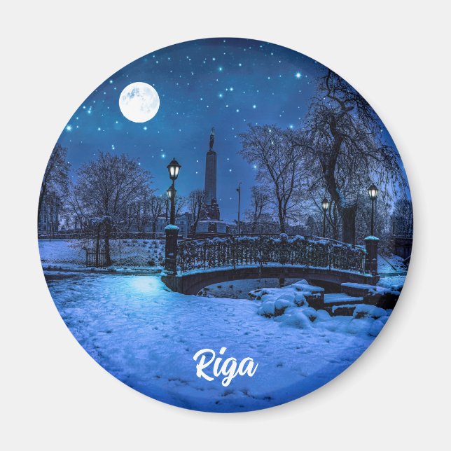 Magic winter night with starry sky and full moon magnet (Front)