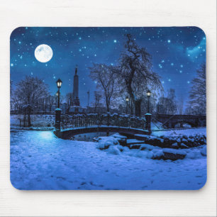 Magic winter night with starry sky and full moon mouse mat