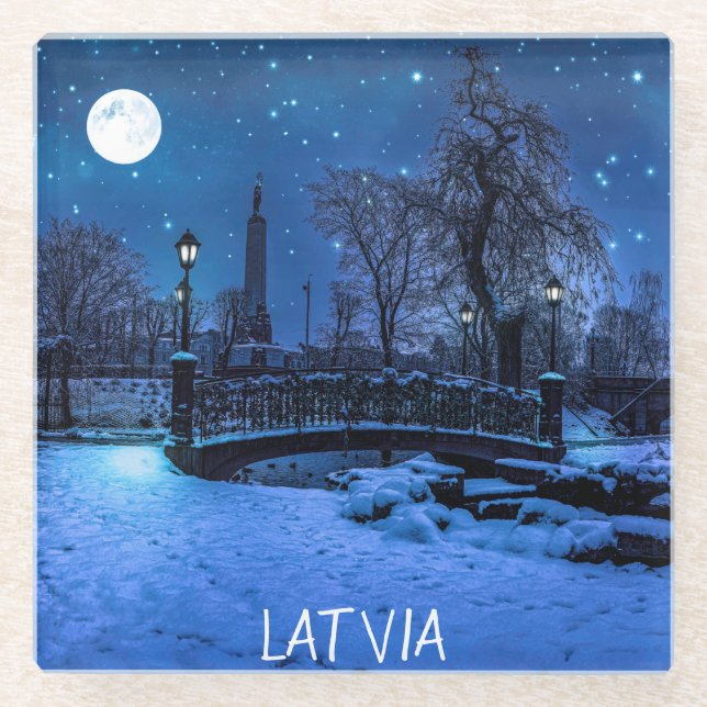 Magic winter night with starry sky and moon glass coaster (Front)
