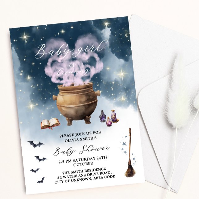 Magic Witch Cauldron Baby Girl Brewing Baby Shower Invitation (Creator Uploaded)
