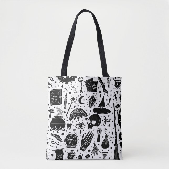 Magic witch pattern: vintage witchcraft background tote bag (Front)