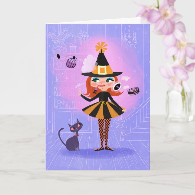 Magic Witch Redhead Birthday Card (Orchid)