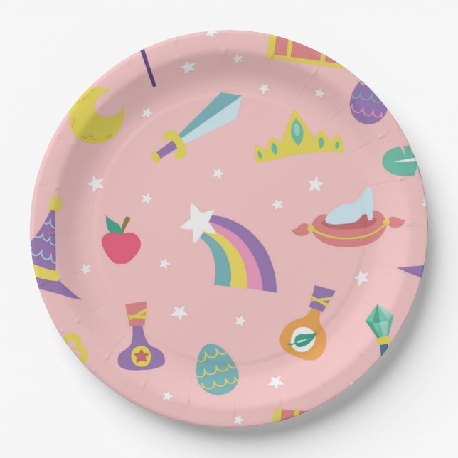MAGIC WIZARD FAIRY TALE ELEMENTS pink background Paper Plate (Front)