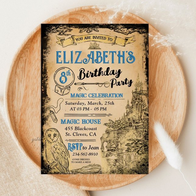 Magic Wizard Witch Blue Birthday Party Invitation (Zazzle Magic Wizard Witch Blue Birthday Party Invitation)