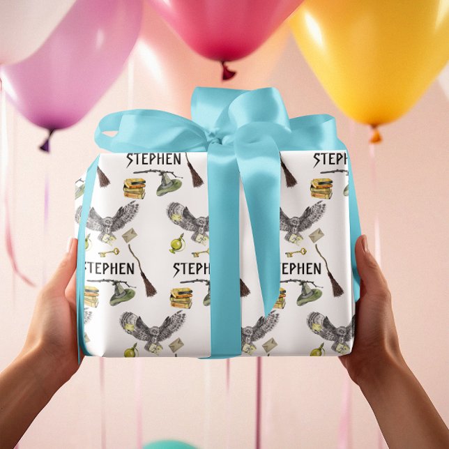 Magic Wizard Witch School Owl Personalised  Wrapping Paper (Creator Uploaded)