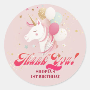 Magical 1st Birthday Unicorn Classic Round Sticker