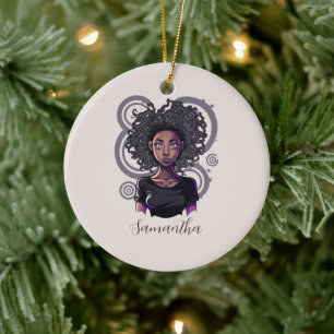 Magical Afro Woman Ceramic Tree Decoration