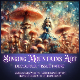 Magical Alice Wonderland Mushroom Grove Decoupage Tissue Paper