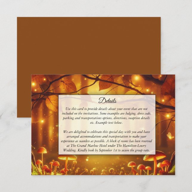 Magical Amber Forest Fairytale Wedding Enclosure Card (Front/Back)