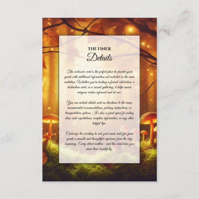 Magical Amber Forest Fairytale Wedding  Enclosure Card (Front)