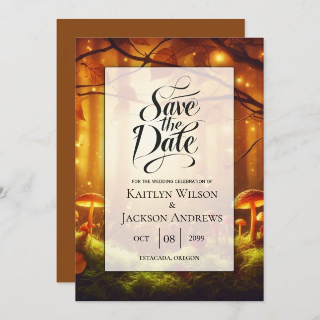 Magical Amber Forest Fairytale Wedding Save The Date (Front/Back)