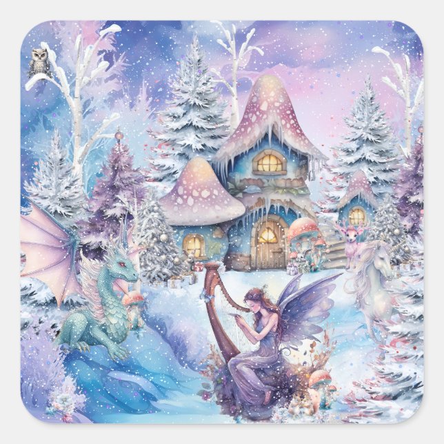 Magical and Whimsical Christmas Fairy Square Sticker (Front)