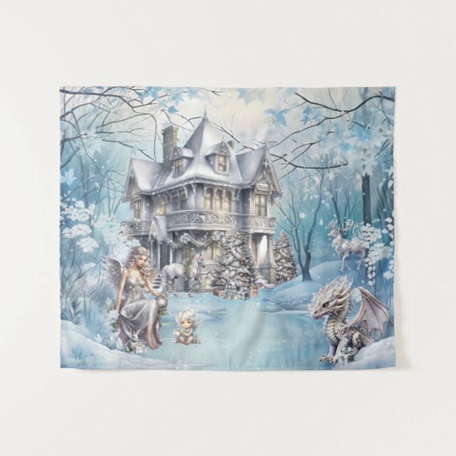 Magical and Whimsical Christmas Fairy Tapestry (Front (Horizontal))