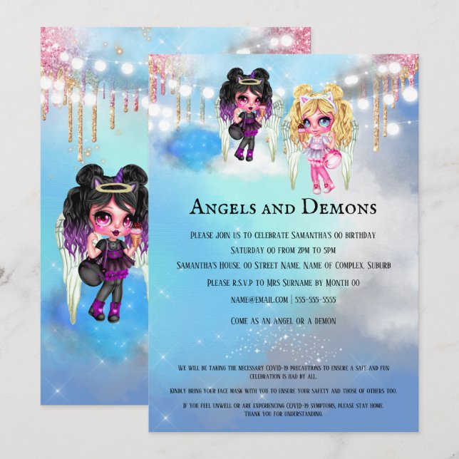 Magical angels demons mythical theme party invitation (Front/Back)