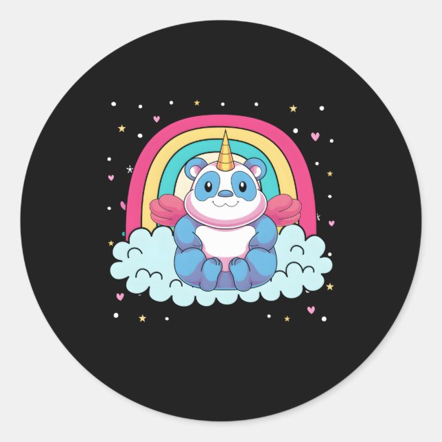 Magical Animal Rainbow Pandacorn Unicorn Panda Classic Round Sticker (Front)