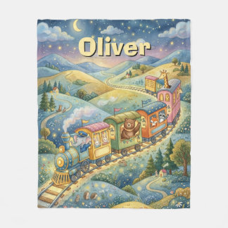 Magical Animal Train Twilight Watercolor Fleece Blanket