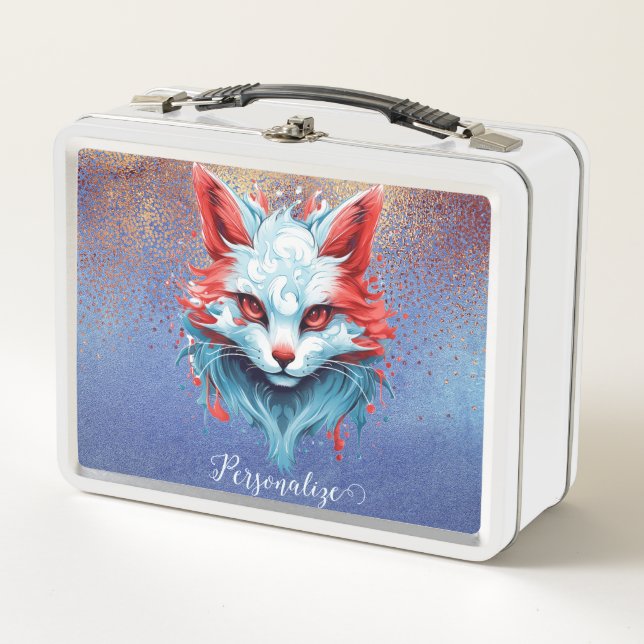 Magical Anime Cat Feline Personalise Metal Lunch Box (Front)