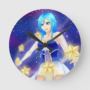 Magical anime star girl round clock