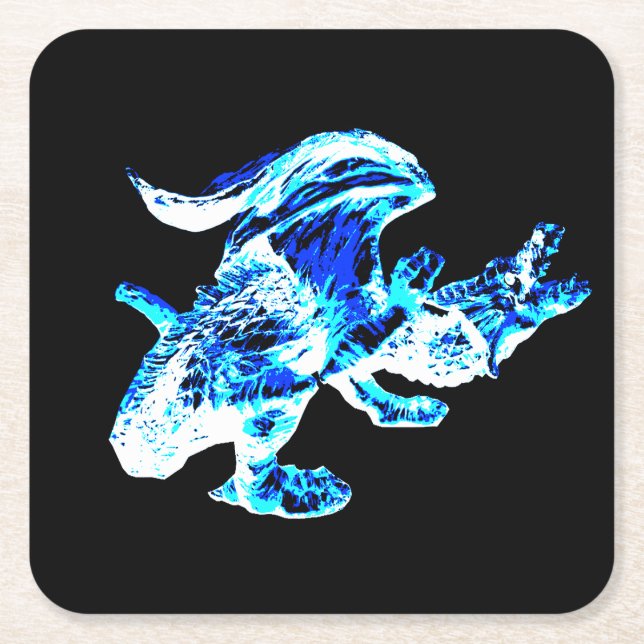 Magical Arctic Dragon Art Fantasy Game Inspired  Square Paper Coaster (Front)