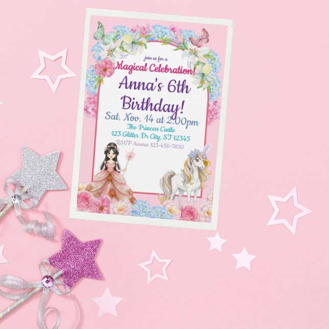 Magical Asian Princess Unicorn Birthday Invitation (Creator Uploaded)