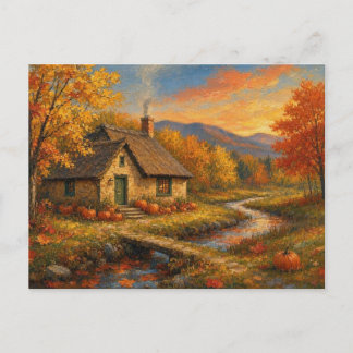 Magical Autumn House Landscape Forest Lake Scene Postcard