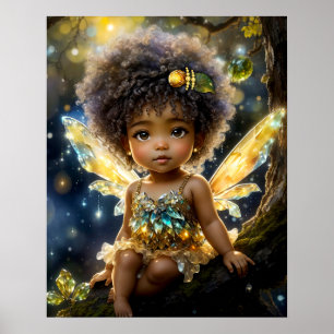Magical Baby African American Fairy in Tree Poster
