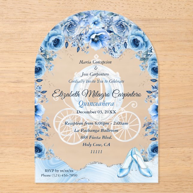 Magical Baby Blue Cinderella Quinceañera  Acrylic Invitations (Front)