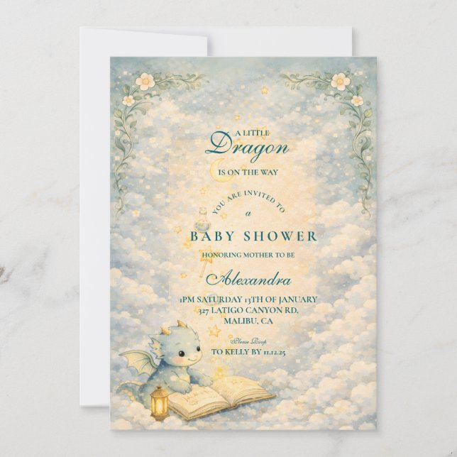 Magical Baby Dragon Story Baby Shower Invitation (Front)