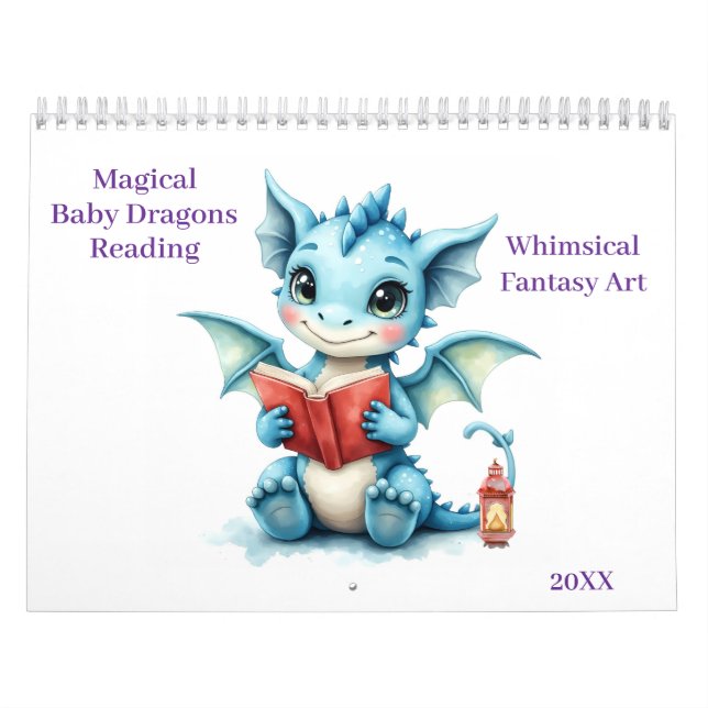 Magical Baby Dragons Reading Whimsical Fantasy Art Calendar (Cover)