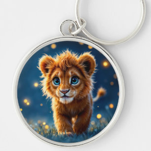 Magical baby lion walking in a fantasy night key ring