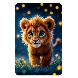 Magical baby lion walking in a fantasy night magnet