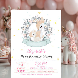 Magical Baby Reindeers Roses Stars Birthday Invitation