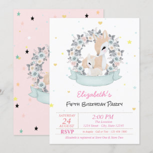 Magical Baby Reindeers Roses Stars Birthday  Invitation