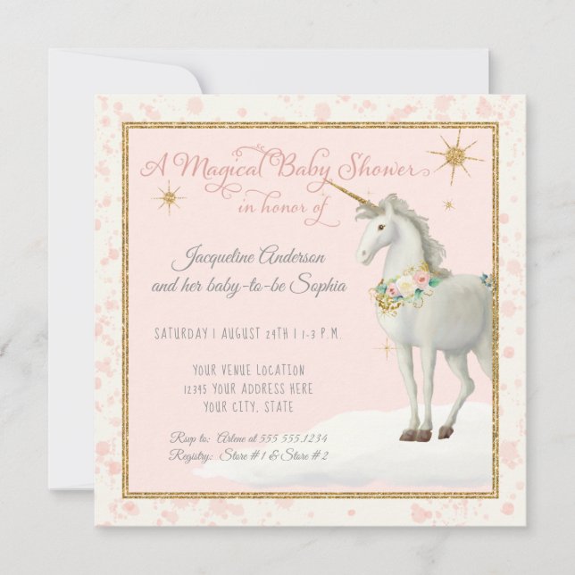 Magical Baby Shower Unicorn Cloud Star Boho Floral Invitation (Front)