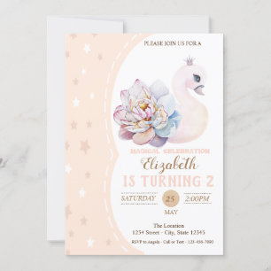 Magical Baby Swan, Stars Birthday Invitation