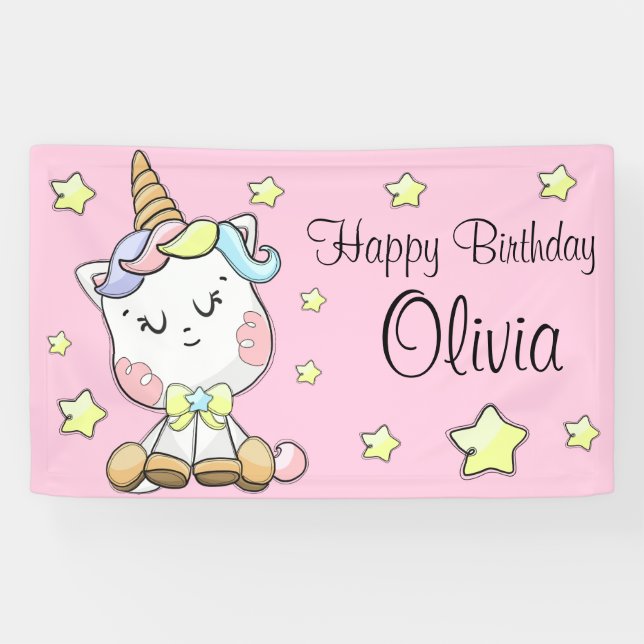 Magical Baby Unicorn and Stars Birthday Banner (Horizontal)