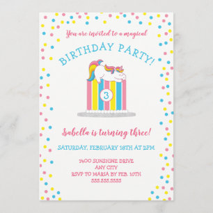 Magical baby Unicorn Birthday Party, cake + age Invitation