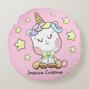 Magical Baby Unicorn Cutie Personalised Nursery Round Cushion