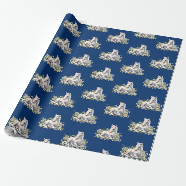 Magical Baby Unicorn Floral Wrapping Paper (Unrolled)