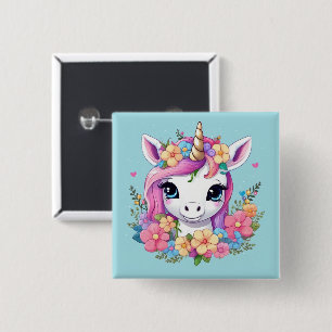Magical Baby Unicorn with Flowers 15 Cm Square Badge