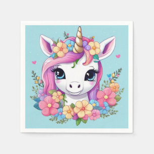Magical Baby Unicorn with Flowers Napkin