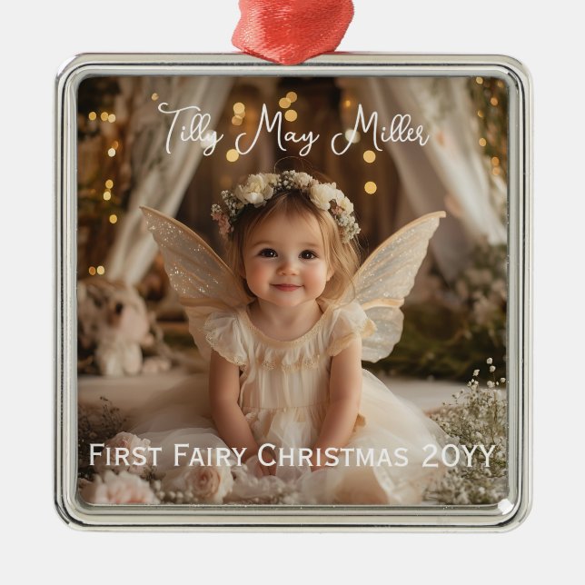 Magical Baby's First Fairy Christmas Photo Gift Metal Tree Decoration (Front)