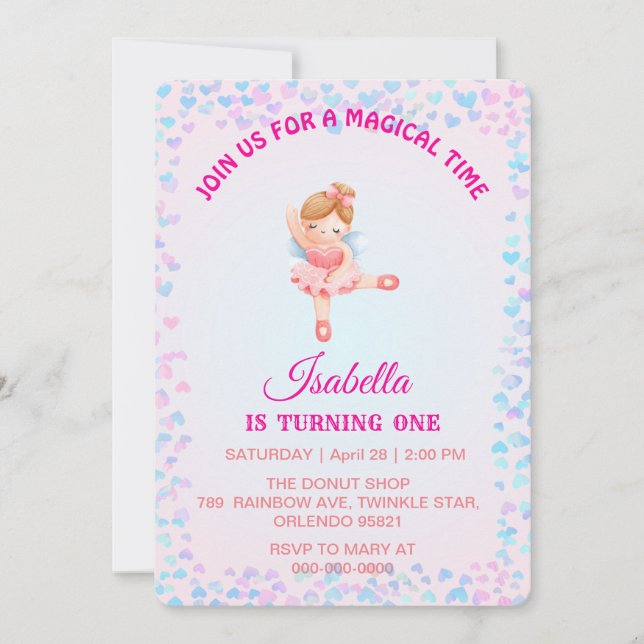 Magical Ballet rainbow gradient 1st birthday party Invitation (Front)